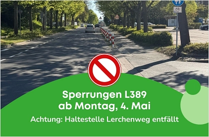 L389 in Arnum Höhe Freibad mit grünen Bäumen am Straßenrand