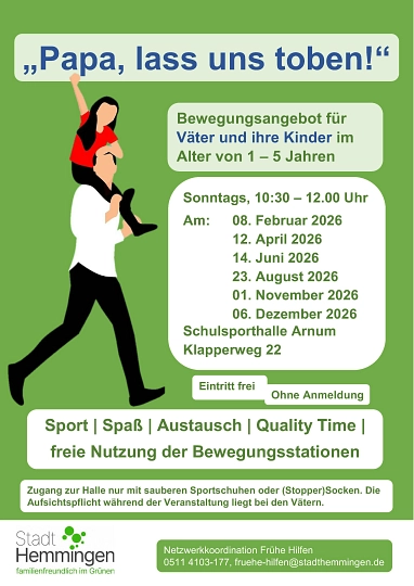 Papa, lass uns toben! Termine 2026 Vater-Kind-Bewegungsangebot 2026 © Stadt Hemmingen